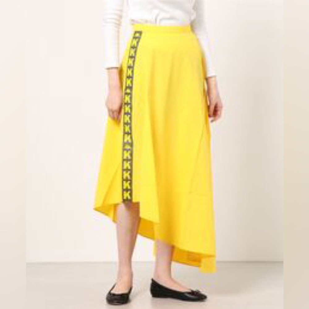 Kappa Kontroll asymmetric a line midi sport skirt yellow gray logo stripe small